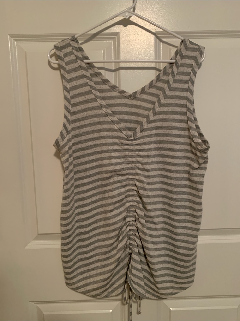 New, never worn, striped XL V-Neck Ruched Tank Top - Gray & White